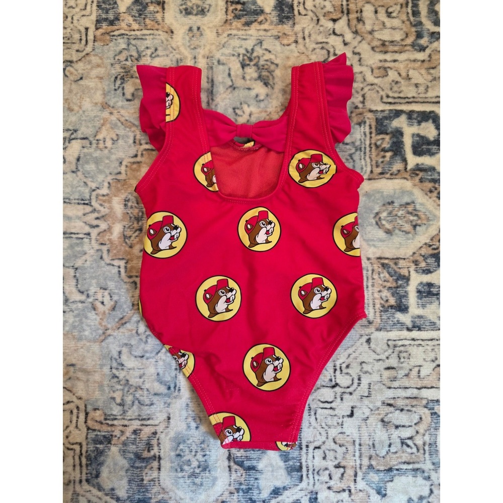 Buc-ee's Toddler 12-18 month One Piece Red Yellow Bow Back Bathing Suit Swimsuit - Picture 2 of 4